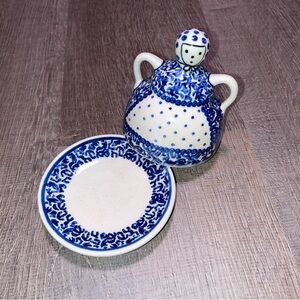 Polish Pottery Cheese Lady Dish Keeper Made In Boleslawic